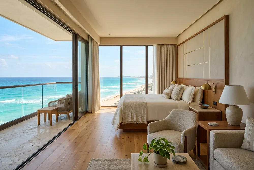 Suite con balcón y vista al mar Caribe en un hotel de playa